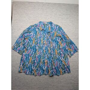 Woman Within Shirt Womens 3X 30/32‎ Button Up Tropical Palm Leaf Travel Beachy